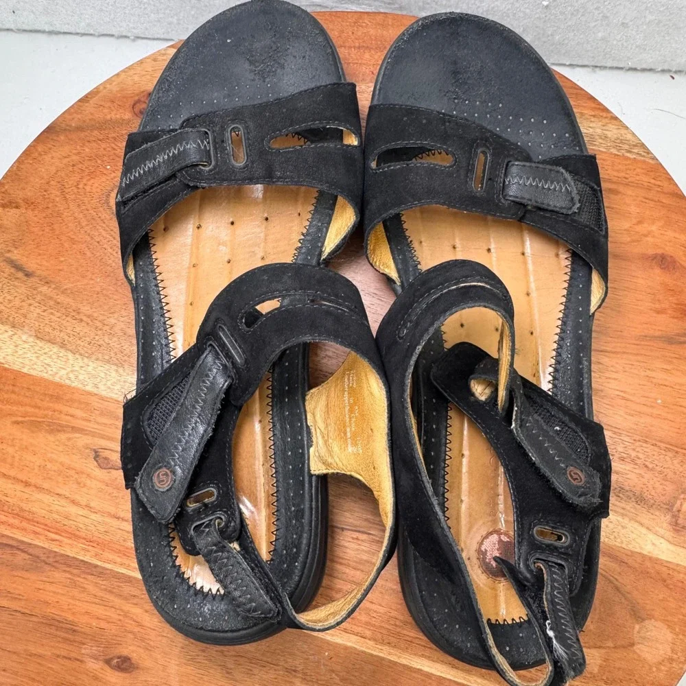 Unstructured by Clarks Black Leather Sandals Comfort Adjustable Straps Womens 8M